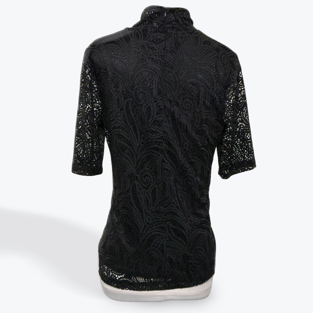 Chicos Black Lace‎ Mock Neck Elbow Sleeve Top Paisley Lined 570377818 NEW - Picture 3 of 10
